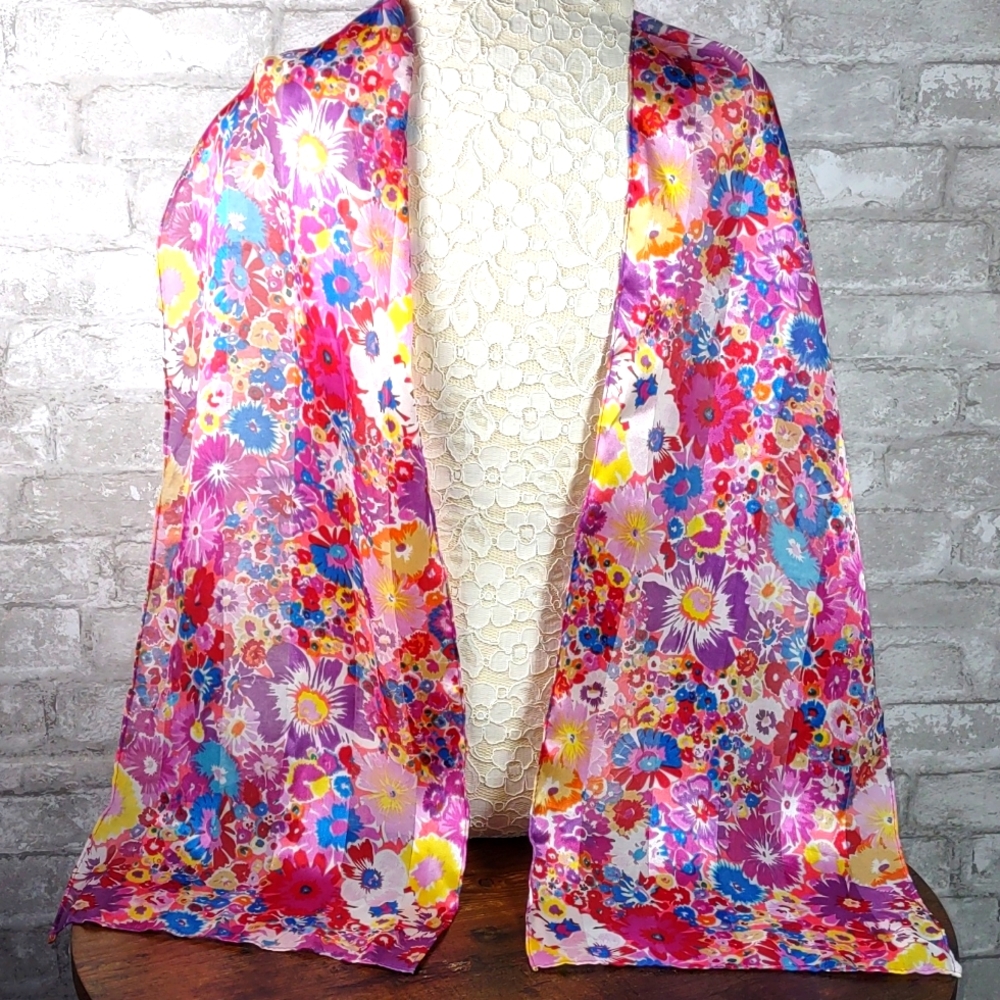 Cejon Floral Print Satin Shadow Stripe Scarf